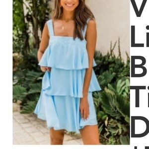 Pink Lily LightBlue Tiered Ruffle Dress NWT Size M